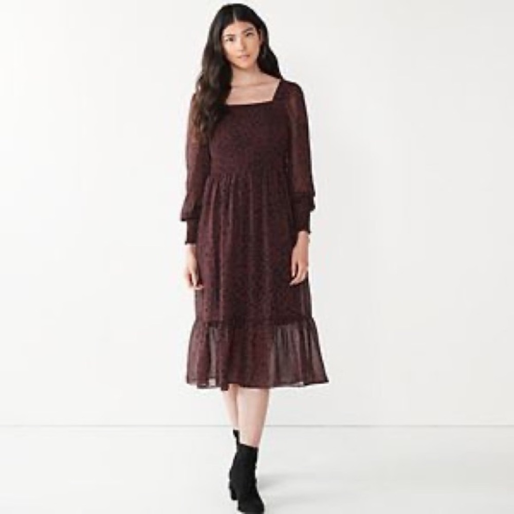 Nine West Smocked Long Sleeve Dress